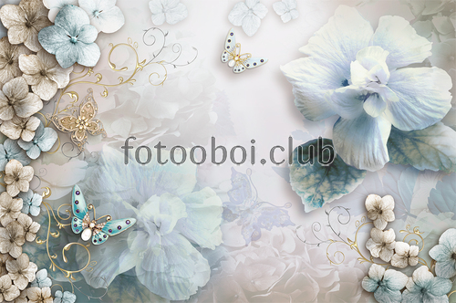цветы, цветок, узоры, бабочки, 3д, 3d 